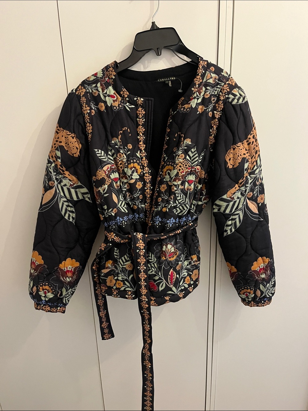 CeciliaBettira Quilted Floral Belted Jacket - Black/Multi m